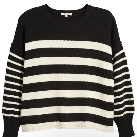 Madewell Sweaters - Madewell Conway Mixed Stripe Pullover Sweater Black/White Size XL